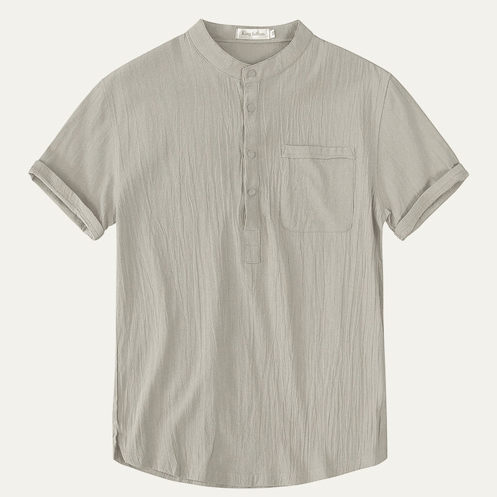 Men's Linen Shirt - Short Sleeve Henley Neck Pullover Style