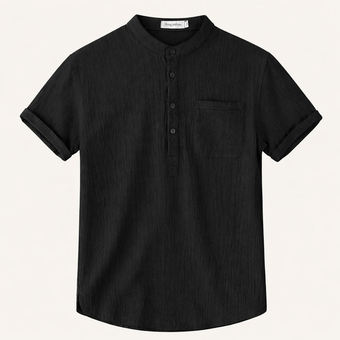 Men's Linen Shirt - Short Sleeve Henley Neck Pullover Style