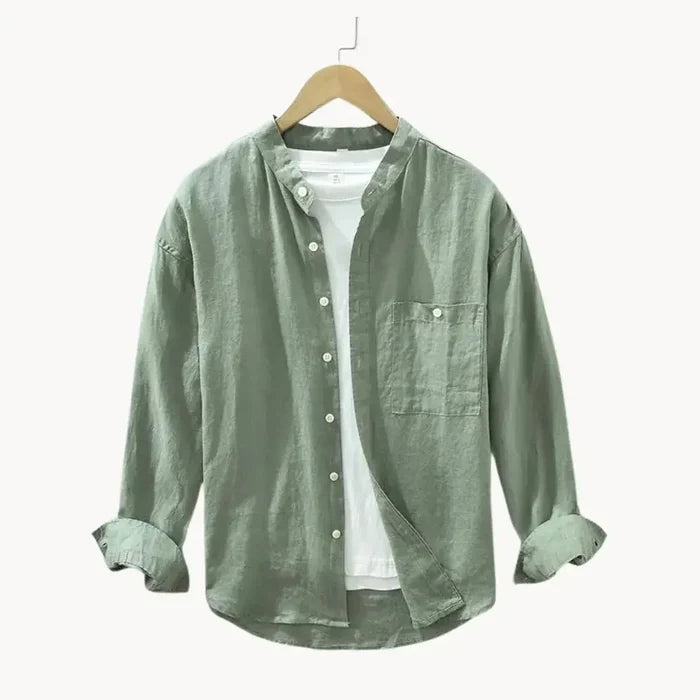 Men's Linen Shirt - Slim Fit Chest Pocket Straight Hem