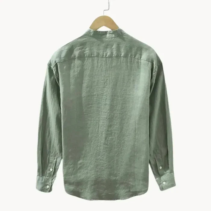 Men's Linen Shirt - Slim Fit Chest Pocket Straight Hem