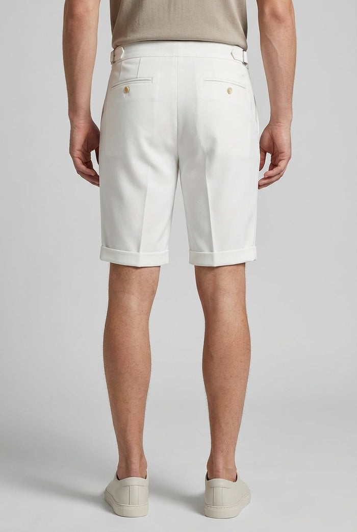 Men's Linen Shorts - Front Pleats Turn-Up Hem Side Buckle Closure