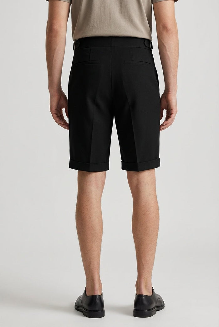 Men's Linen Shorts - Front Pleats Turn-Up Hem Side Buckle Closure