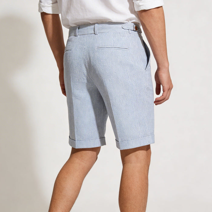 Men's Linen Shorts - High Waist Front Pleats Button Closure