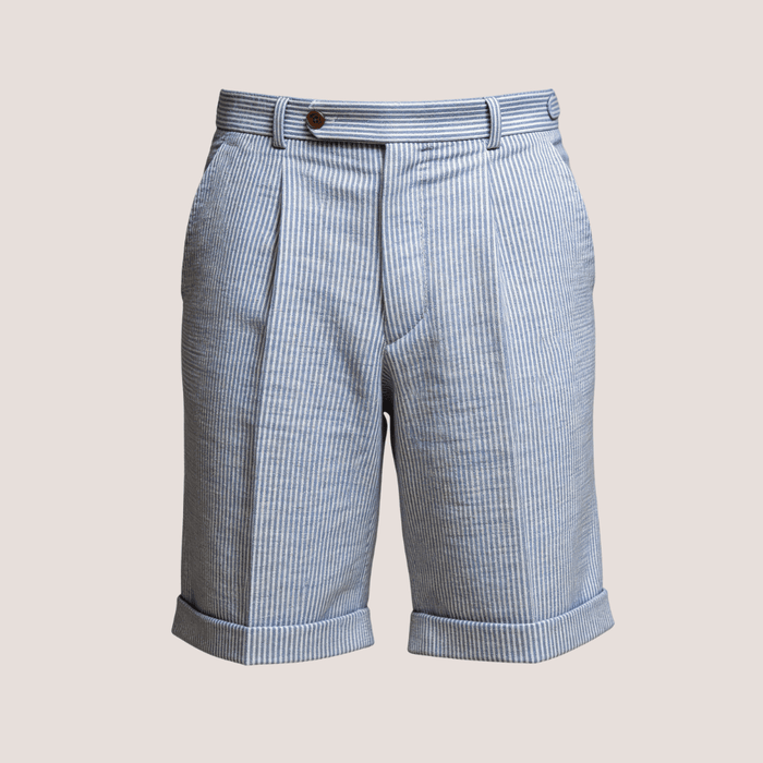 Men's Linen Shorts - High Waist Front Pleats Button Closure