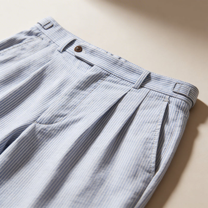 Men's Linen Shorts - High Waist Front Pleats Button Closure