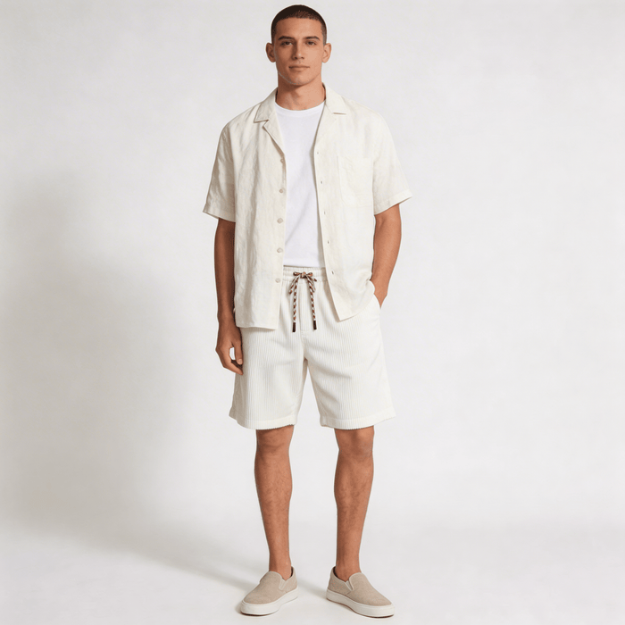 Men's Linen Shorts - Relaxed Fit Above Knee Elastic Waistband