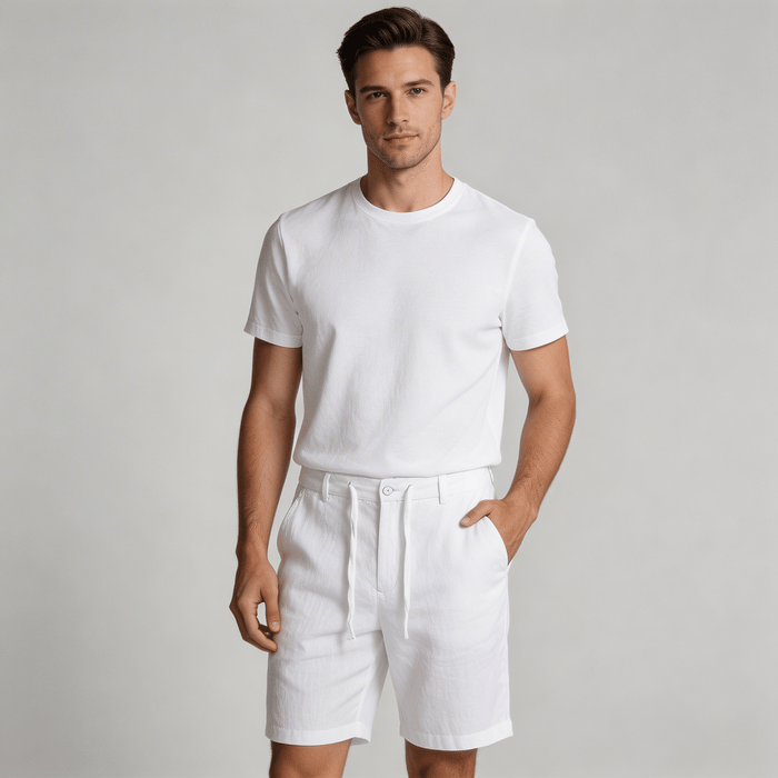 Men's Linen Shorts - Relaxed Fit Drawstring Waist Button Closure