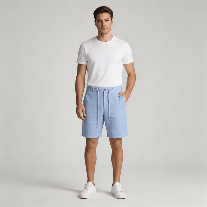 Men's Linen Shorts - Relaxed Fit Drawstring Waist Button Closure