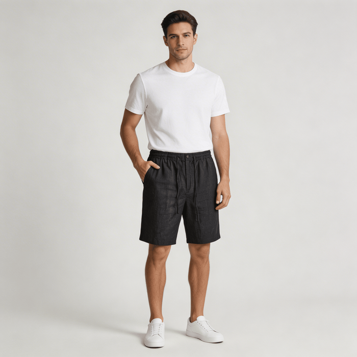 Men's Linen Shorts - Relaxed Fit Elasticated Drawstring Waistband