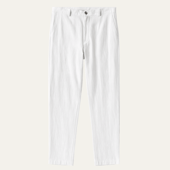 Men's Linen Trousers - Relaxed Fit Straight Leg Button & Zip Closure