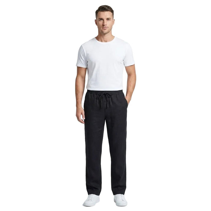 Men's Linen Trousers - Relaxed Fit Straight Leg Drawstring