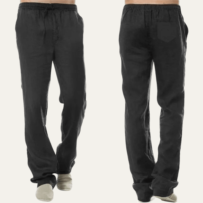 Men's Linen Trousers - Relaxed Fit Straight Leg Drawstring