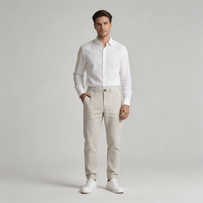 Men's Linen Trousers - Relaxed Fit Straight Leg Minimal