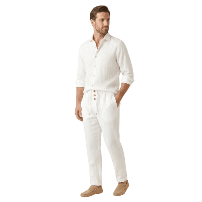 Men's Linen Trousers - Straight Leg Full Length Classic Fit