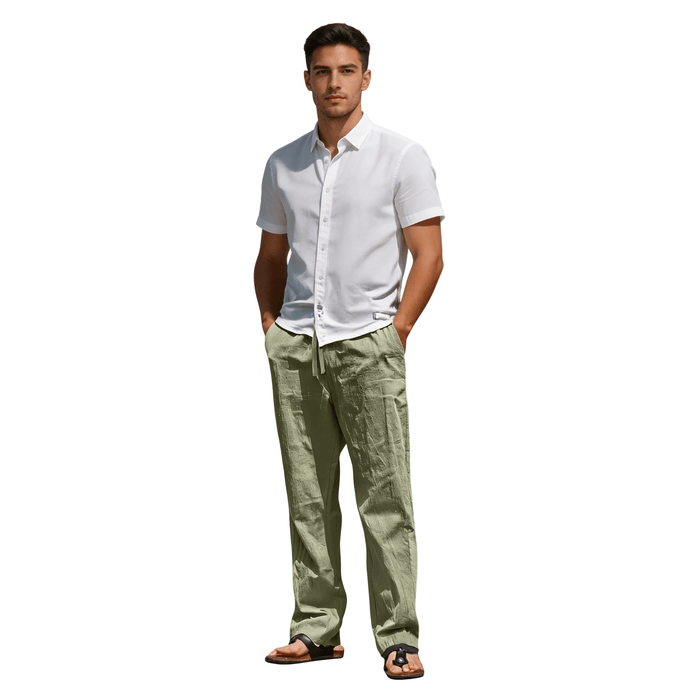 Men's Linen Trousers - Tapered Fit Shaped Leg Design