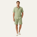 Men's Linen Two-Piece Set - Relaxed Fit Short Sleeve Button Shirt & Shorts