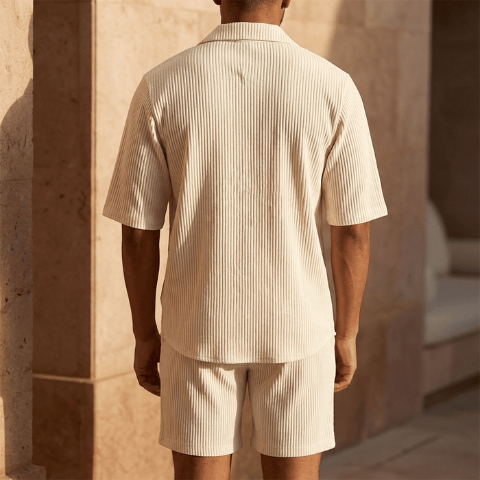 Men's Linen Two-Piece Set - Relaxed Fit Short Sleeve Open Collar & Trousers