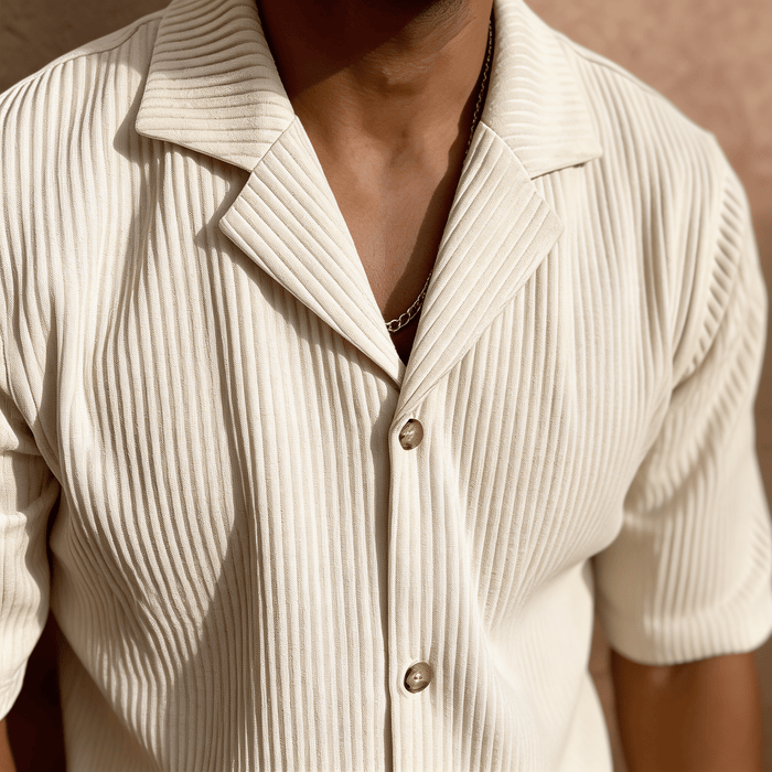 Men's Linen Two-Piece Set - Relaxed Fit Short Sleeve Open Collar & Trousers