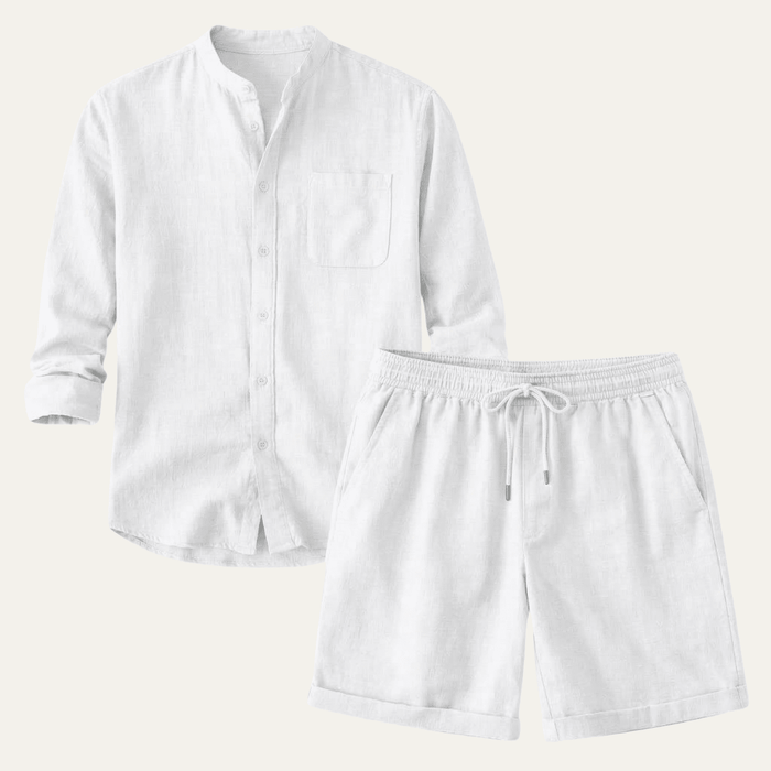 Men's Linen Two-Piece Set - Relaxed Fit Short Sleeve Shirt & Shorts