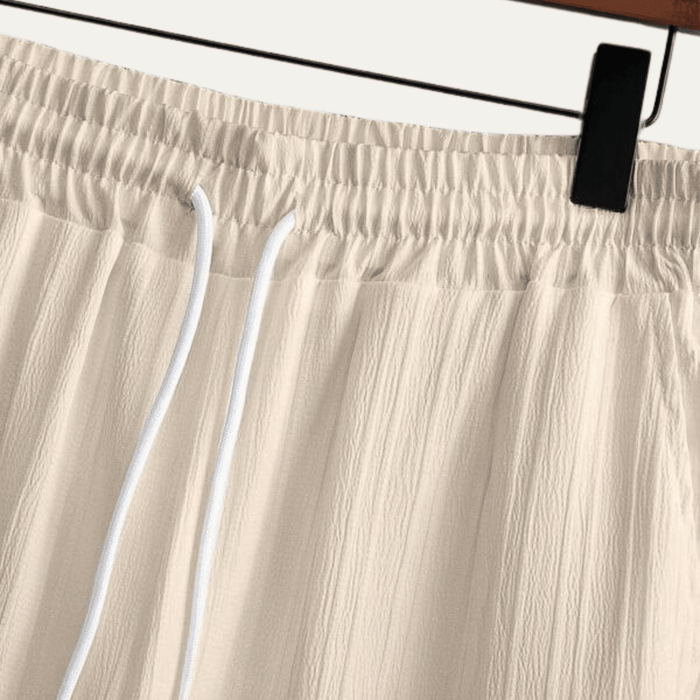 Men's Linen Two-Piece Set — Short Sleeve Top & Drawstring Trousers