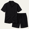 Men's Lounge Set — Ribbed Short Sleeve Top & Drawstring Shorts