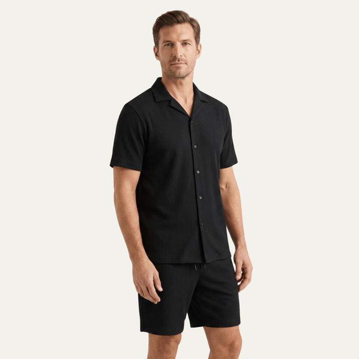 Men's Lounge Set — Ribbed Short Sleeve Top & Drawstring Shorts
