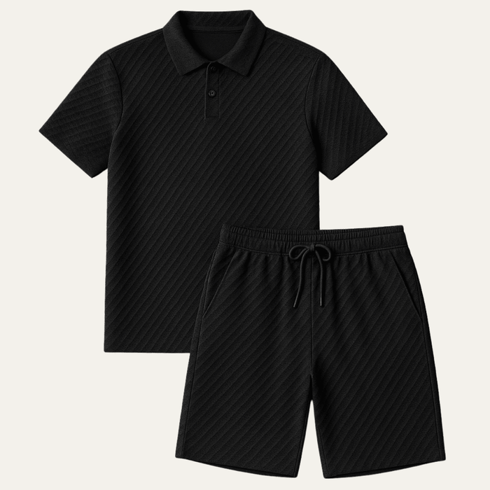 Men's Polo Set — Jacquard Short Sleeve Drawstring Shorts Design