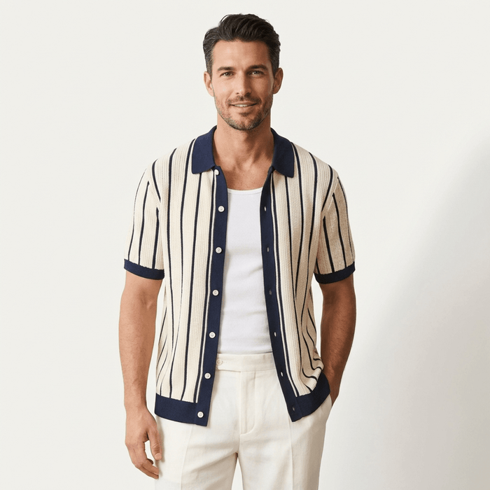 Men's Polo Shirt — Collared Knit Style Full Button Closure