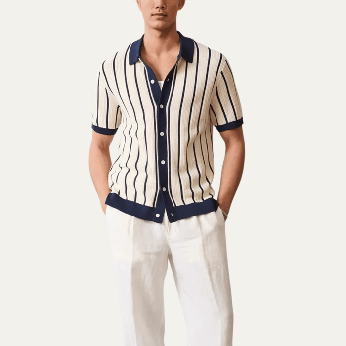 Men's Polo Shirt — Collared Knit Style Full Button Closure