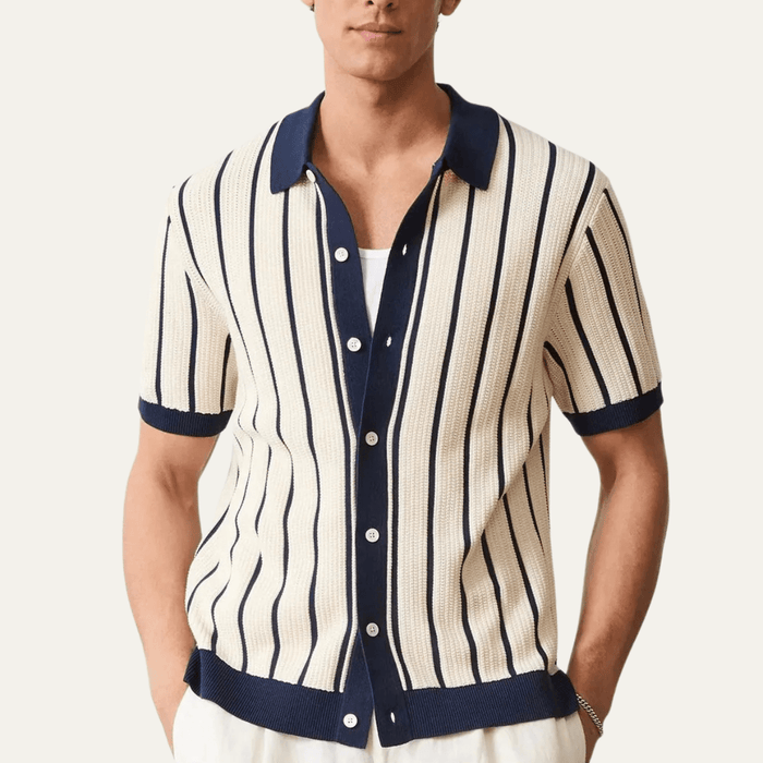 Men's Polo Shirt — Collared Knit Style Full Button Closure