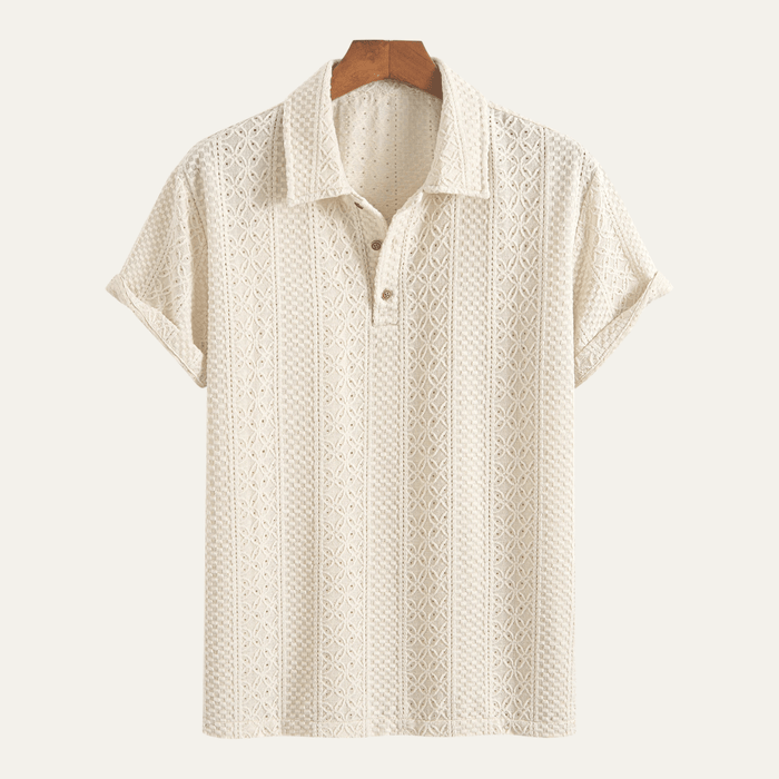 Men's Polo Shirt — Jacquard Knit Short Sleeve Button Placket