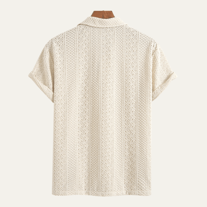 Men's Polo Shirt — Jacquard Knit Short Sleeve Button Placket