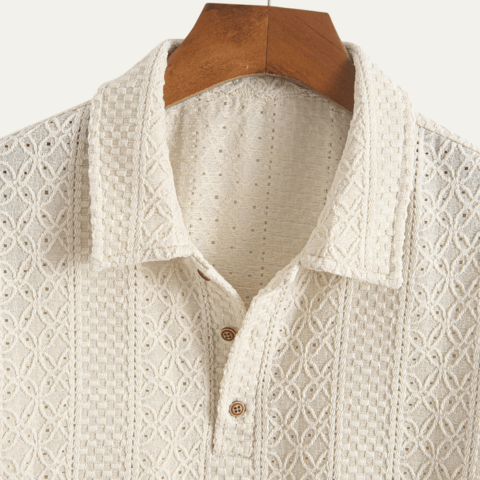 Men's Polo Shirt — Jacquard Knit Short Sleeve Button Placket