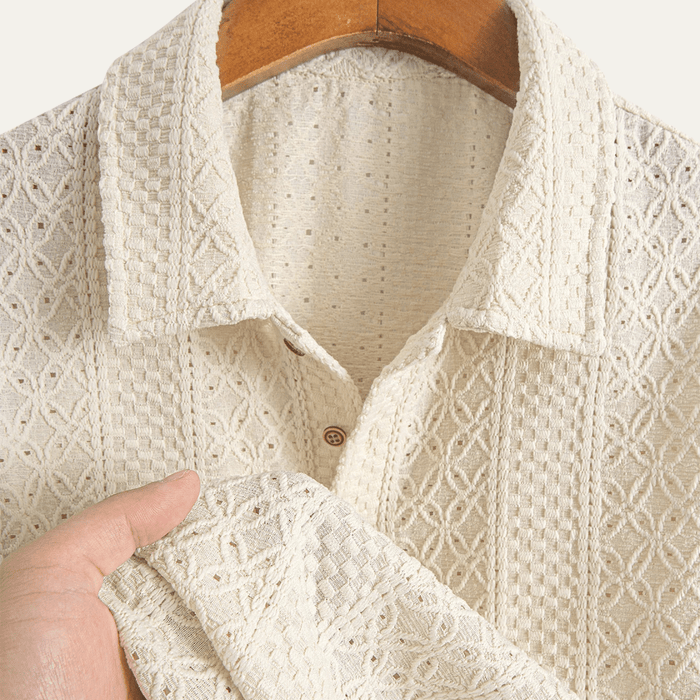 Men's Polo Shirt — Jacquard Knit Short Sleeve Button Placket