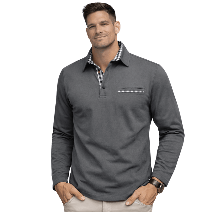 Men's Polo Shirt — Regular Fit Long Sleeve Button Placket