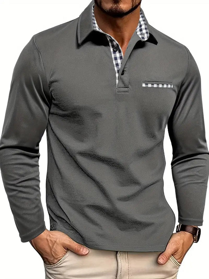 Men's Polo Shirt — Regular Fit Long Sleeve Button Placket