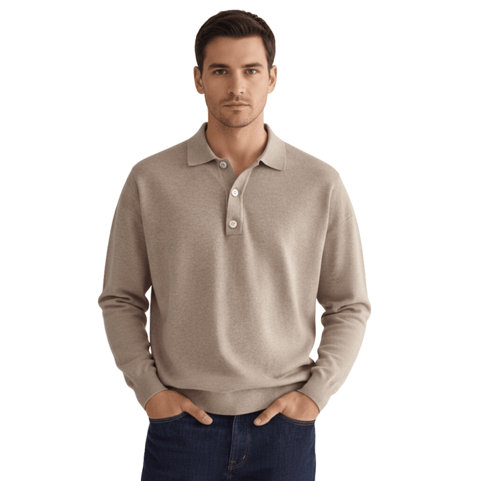 Men's Polo Shirt — Regular Fit Long Sleeve Classic Button Front