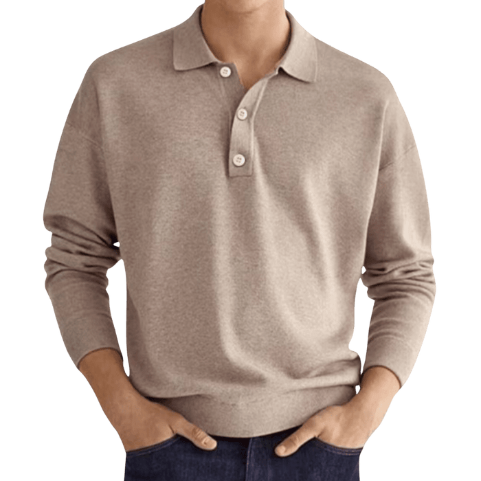 Men's Polo Shirt — Regular Fit Long Sleeve Classic Button Front