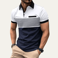 Men's Polo Shirt — Slim Fit Striped Pattern Button Collar