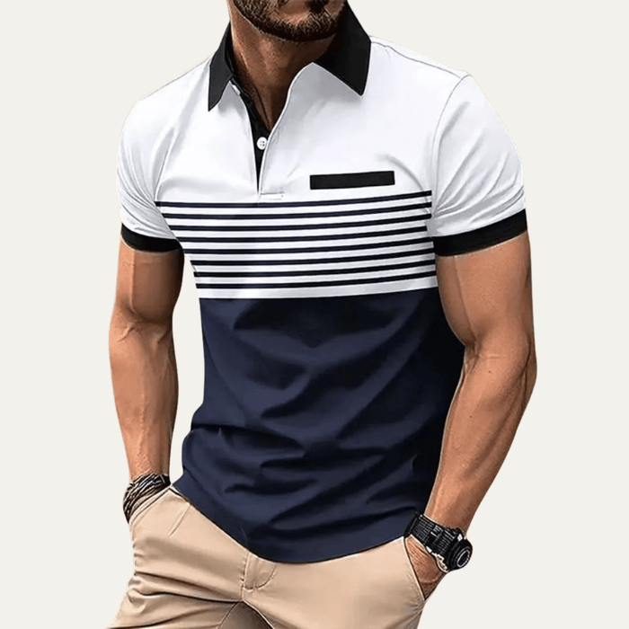 Men's Polo Shirt — Slim Fit Striped Pattern Button Collar