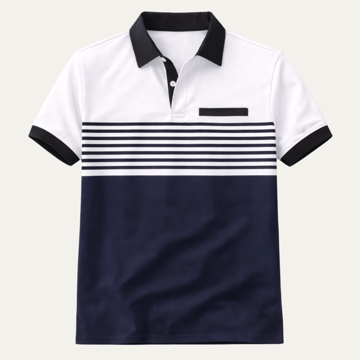 Men's Polo Shirt — Slim Fit Striped Pattern Button Collar
