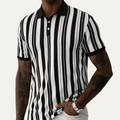 Men's Polo Shirt — Striped Knit Short Sleeve Collar Design