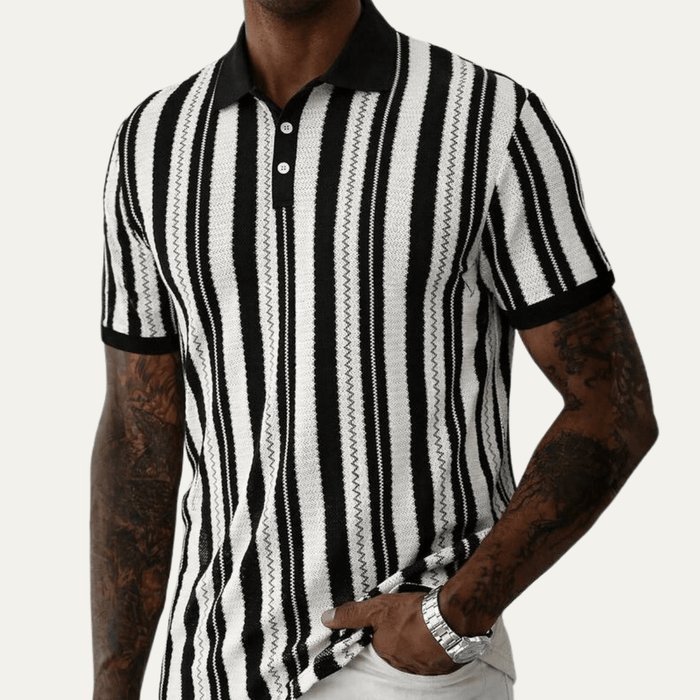 Men's Polo Shirt — Striped Knit Short Sleeve Collar Design
