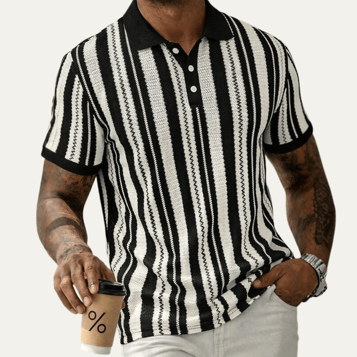 Men's Polo Shirt — Striped Knit Short Sleeve Collar Design