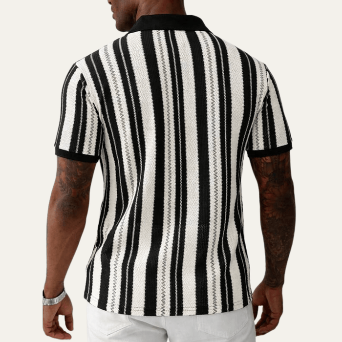 Men's Polo Shirt — Striped Knit Short Sleeve Collar Design