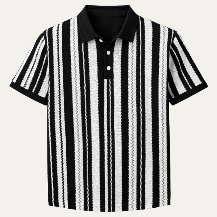 Men's Polo Shirt — Striped Knit Short Sleeve Collar Design
