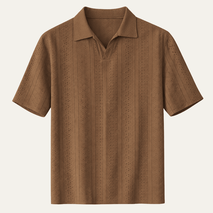 Men's Polo Shirt — Textured Knit Short Sleeve Collar Regular Fit