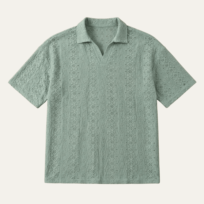 Men's Polo Shirt — Textured Knit Short Sleeve Collar Regular Fit