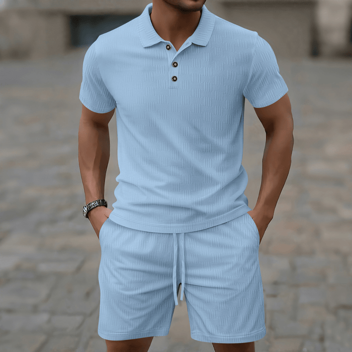 Men's Polo & Shorts Set — Short Sleeve Drawstring Two-Piece