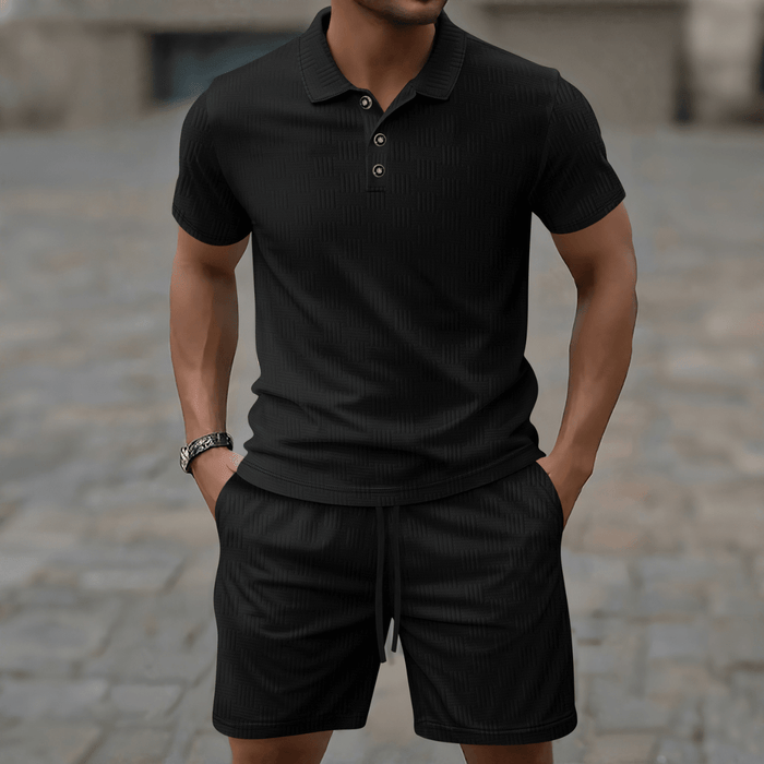 Men's Polo & Shorts Set — Short Sleeve Drawstring Two-Piece